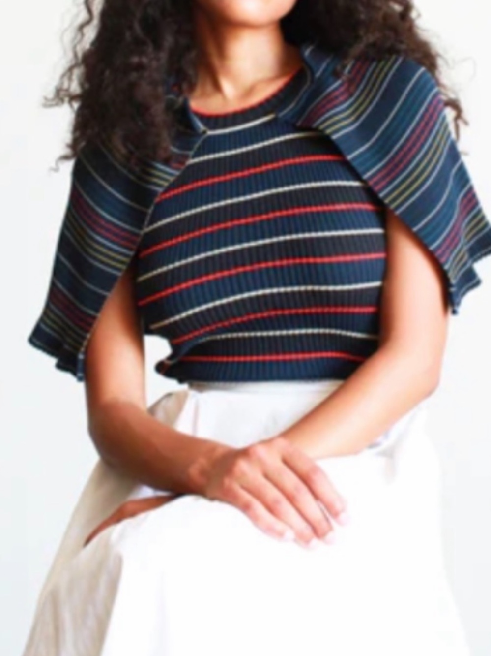 Sonia Rykiel Navy Ribbed Sleeveless Tank with Multicolor Stripes